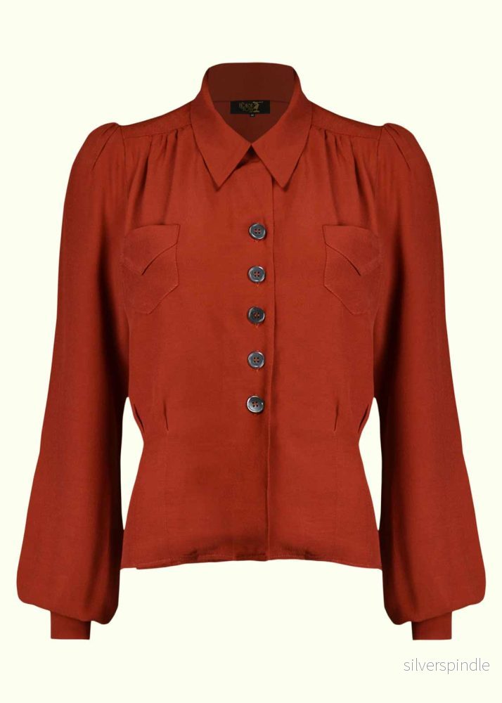 Sweetheart skjortablus i vintagestil – rostfärg