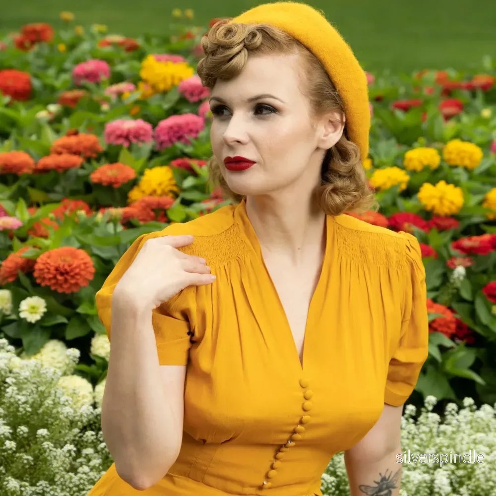 Mabel 1940-talsklänning - mustard - Bild 3