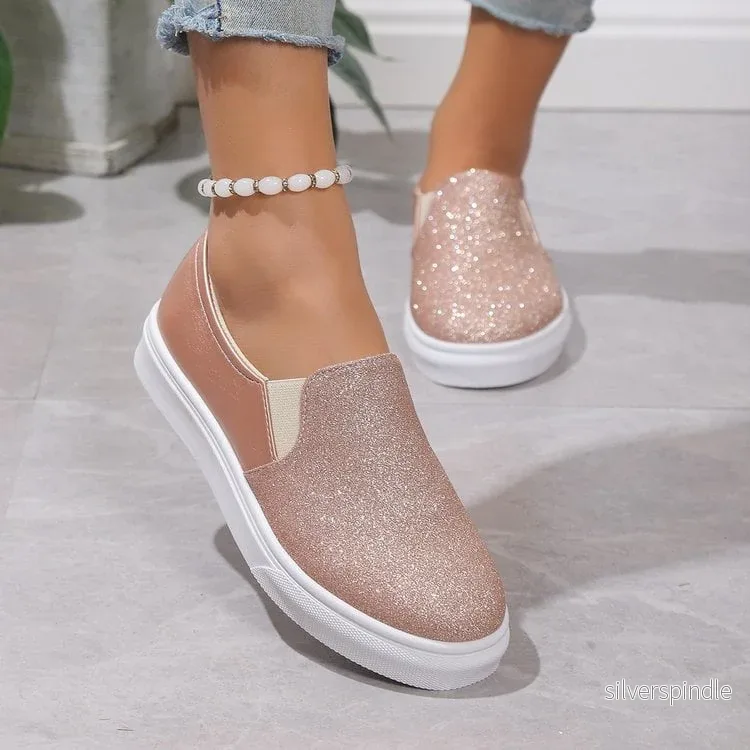 Emma | Eleganta Rund Tå Loafers med Paljetter - Bild 2