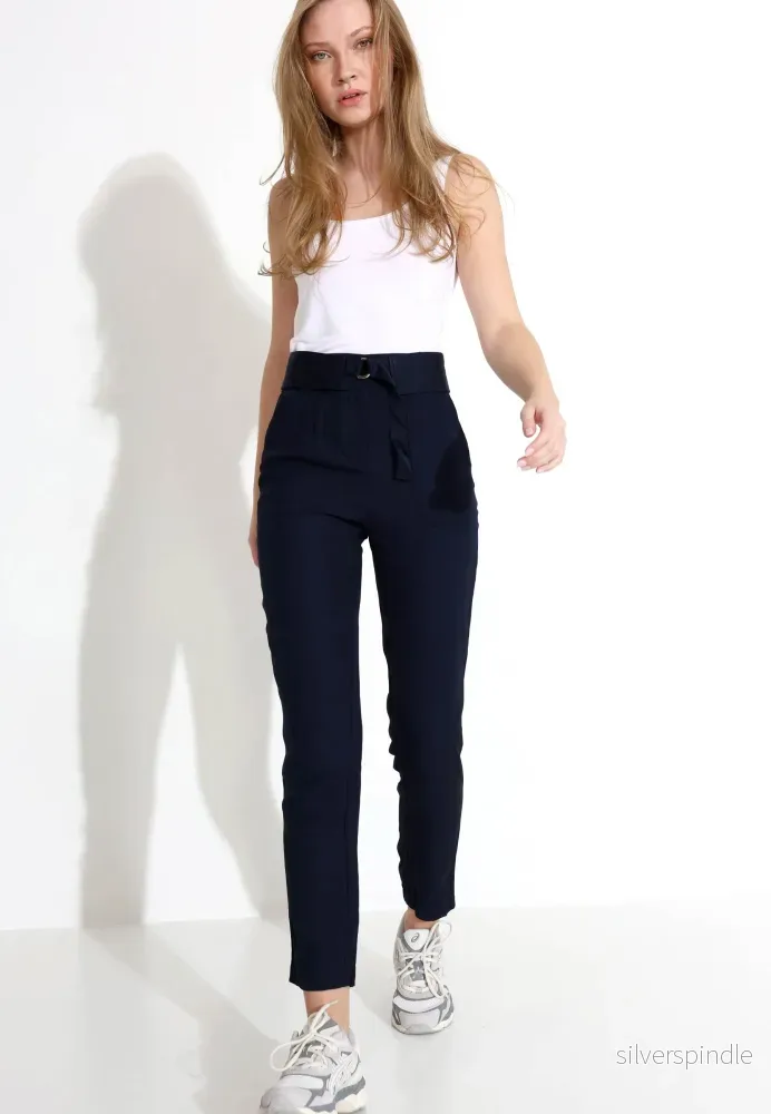 TROUSERS WITH BELT 03640 - Svart