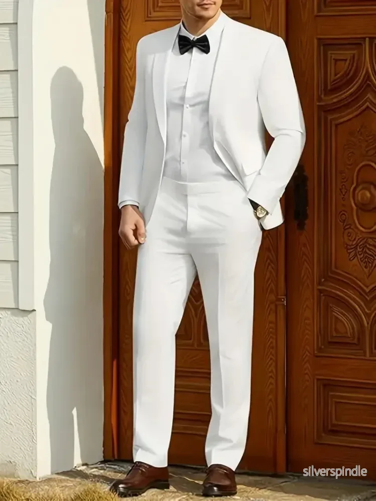 Elegant Vit Herrkostym | Tvådelad Kavaj och Byxor med Modern Passform | Perfekt för Vår/Sommar Evenemang - Bild 3