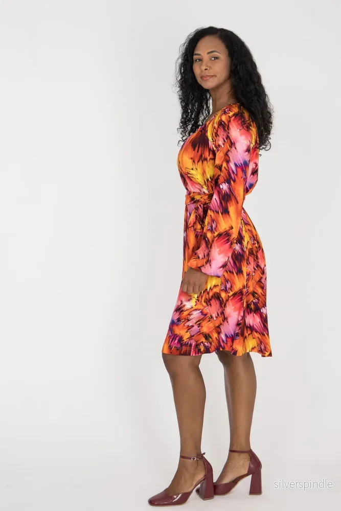 A-lined belted short jersey dress - Pink-orange - Bild 2