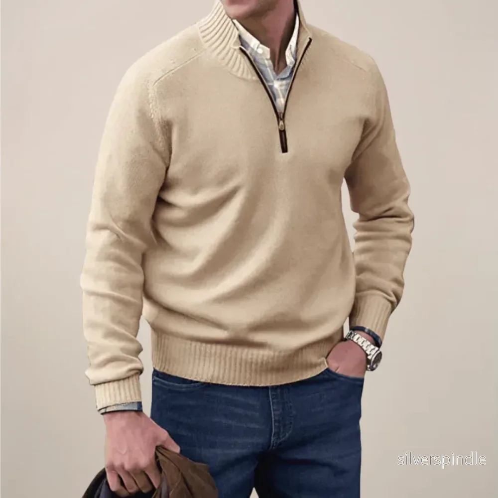 Elegant Tröja med Halv Dragkedja för Män | Ribbad Krage för Smart Casual Stil