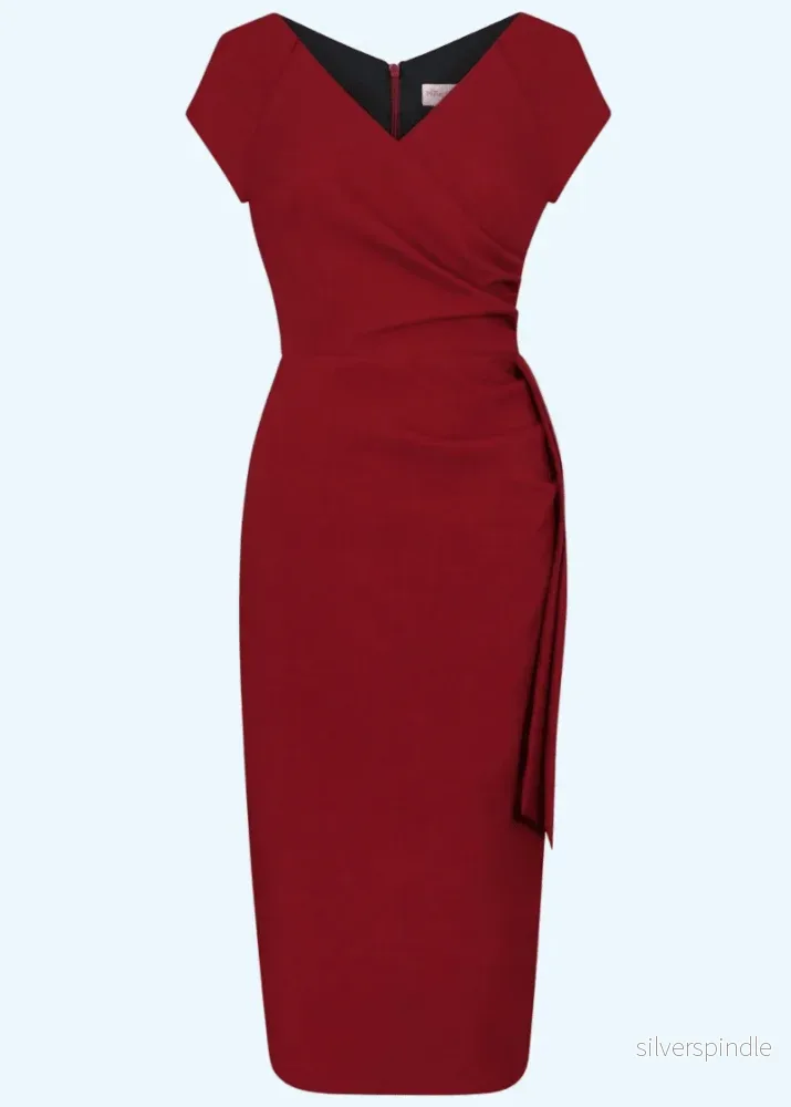 Hourglass pennklänning - burgundy med faux omslag