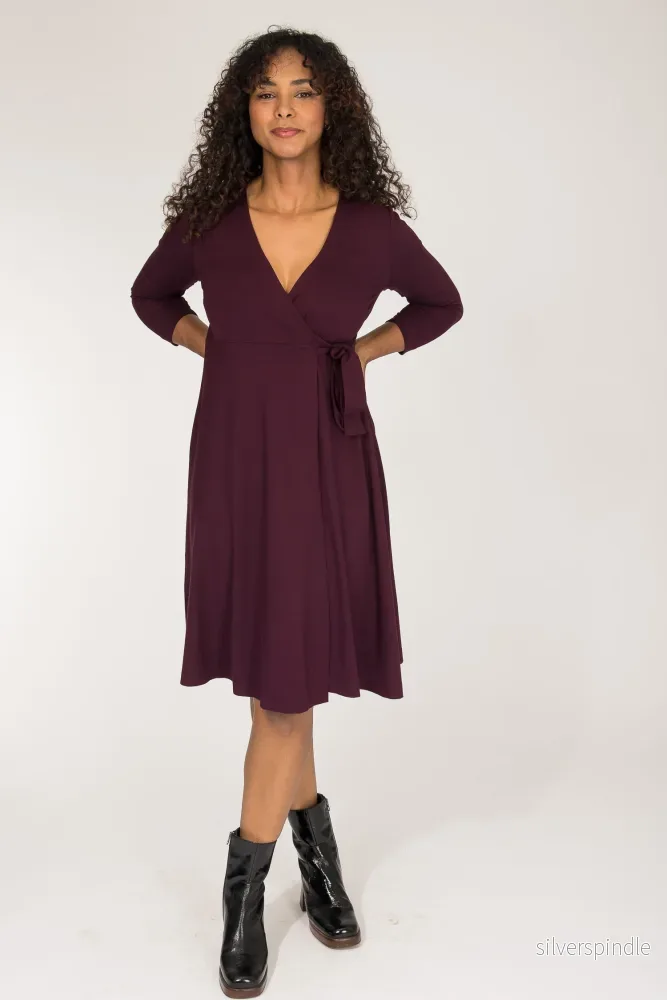Loose fit short wrap jersey dress - Bordeaux - Bild 2