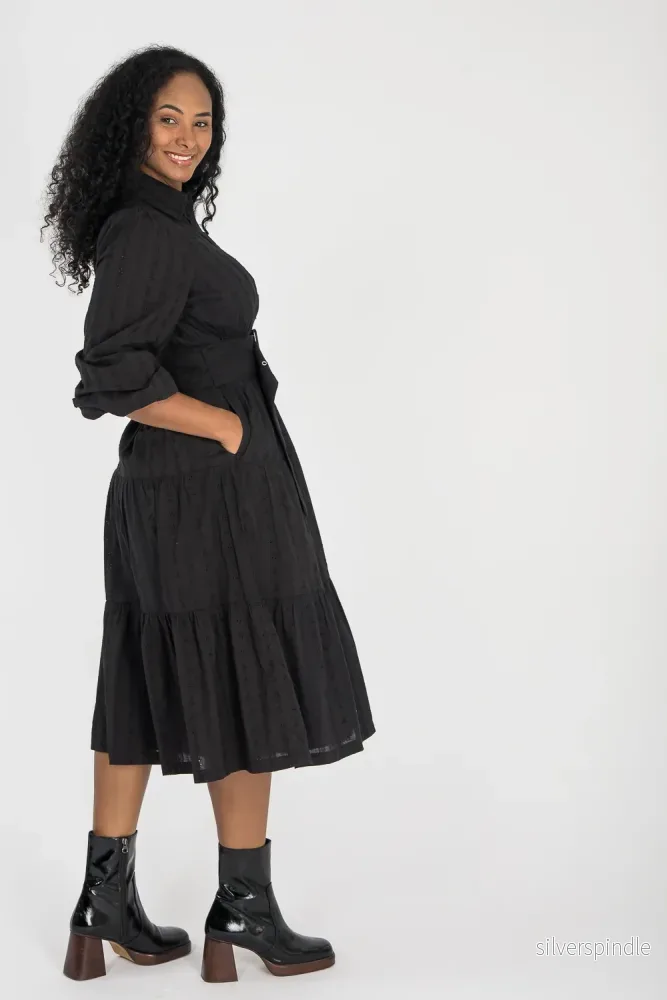 Shirt cotton lace midi dress - Black - Bild 2