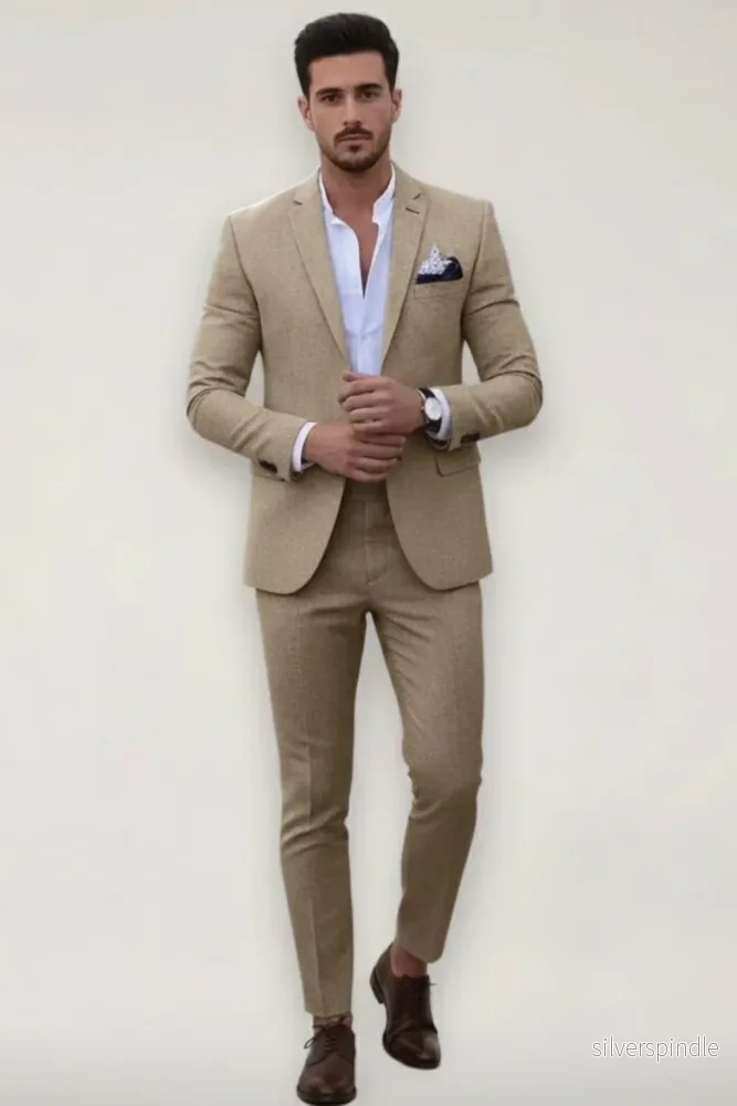 Elegant Slim Fit Kostym Herr med Skräddarsydd Kavaj & Byxor | Perfekt för Bröllop och Formella Tillfällen