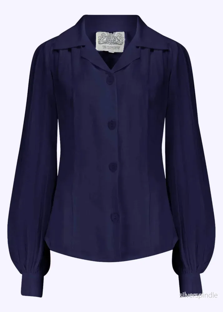 Poppy vintagestil skjortablus - marinblått