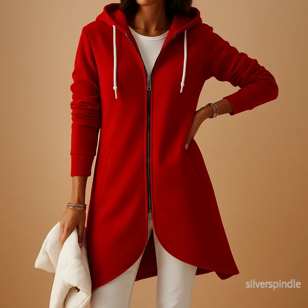 Olivia | Långlinjig Huvjacka med Dragkedja i Mjuk Stickad Fleece Olivia | Långlinjig Huvjacka med Dragkedja i Mjuk Stickad Fleece