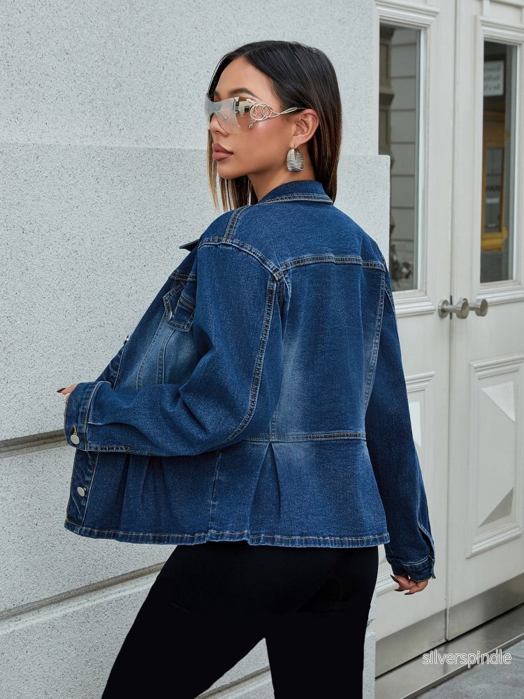 Sophie | Kort Mörkblå Jeansjacka Dam Med Justerbar Dragsko - Bild 3