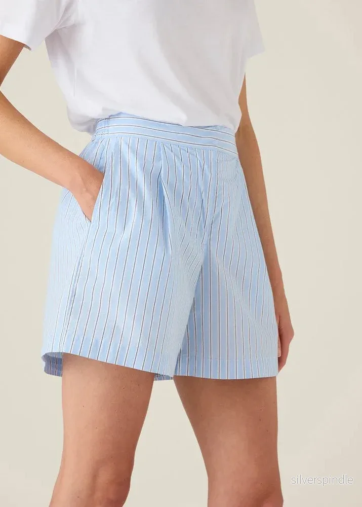 Lexington Org Cotton Poplin Shorts Blue MultiStrip - Bild 3