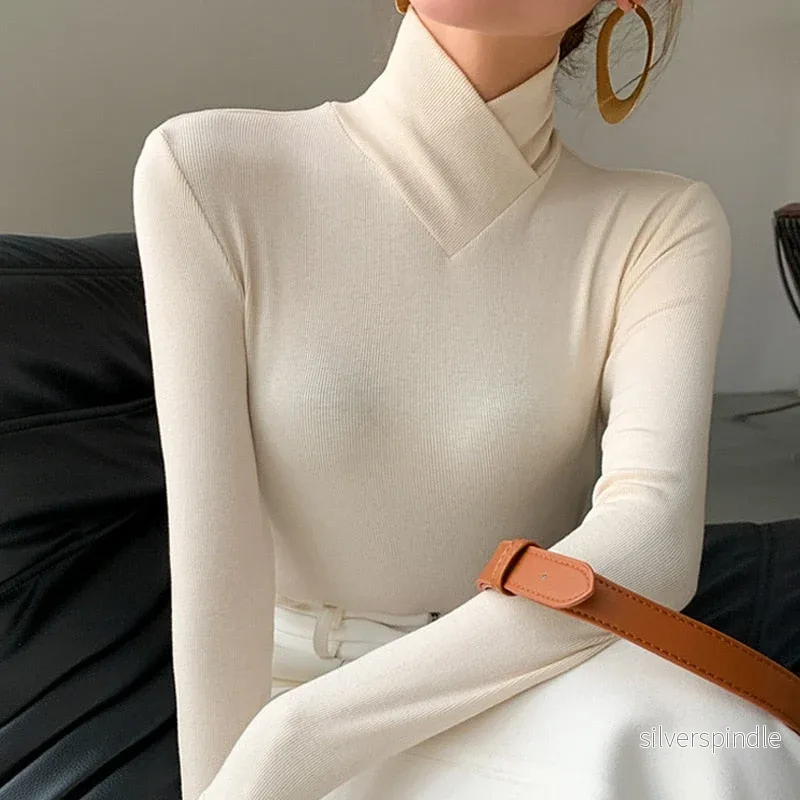 Elegant Ribbstickad Blus för Kvinnor med Figursydd Design | Mångsidig Turtleneck för Stil och Komfort Elegant Ribbstickad Blus för Kvinnor med Figursydd Design | Mångsidig Turtleneck för Stil och Komfort