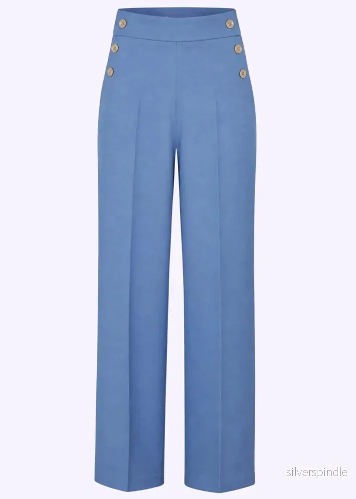 Sally högmidjade byxor med knappar - denimblå