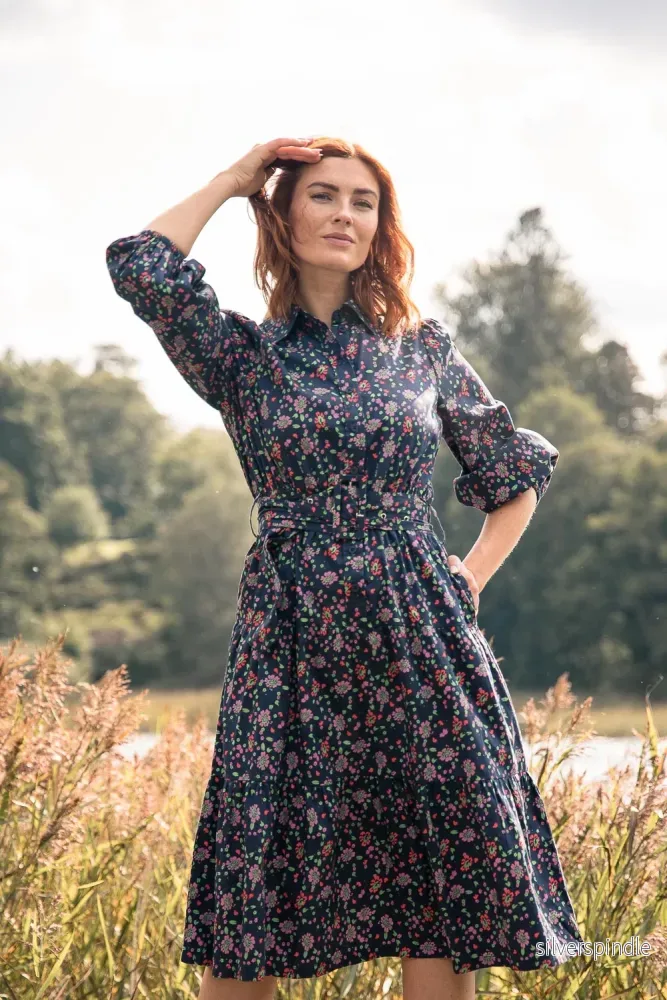 Cotton shirt midi dress - Navy flowers - Bild 2