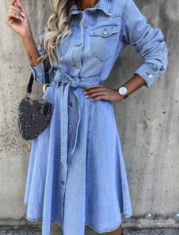 Sophie | Elegant Midiklänning i Denimblandning med Utsvängd Silhuett Sophie | Elegant Midiklänning i Denimblandning med Utsvängd Silhuett