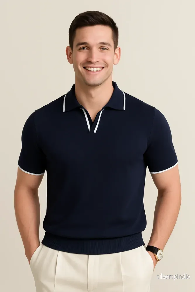 Elegant Pikétröja | Kortärmad Slim Fit med Kontrastkant | Andningsbart Material för Sval Komfort - Bild 2