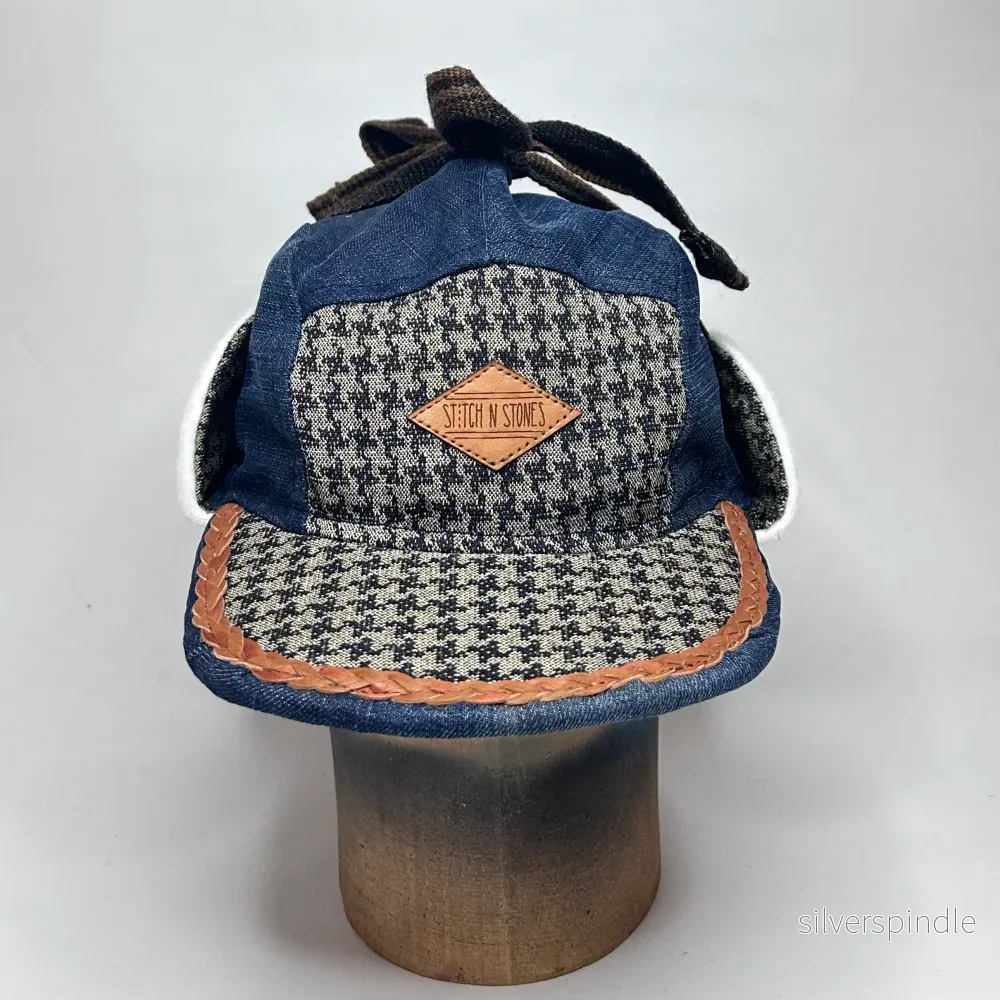 Vinterkeps 56-57cm - blå jeans, rutigt - Bild 2