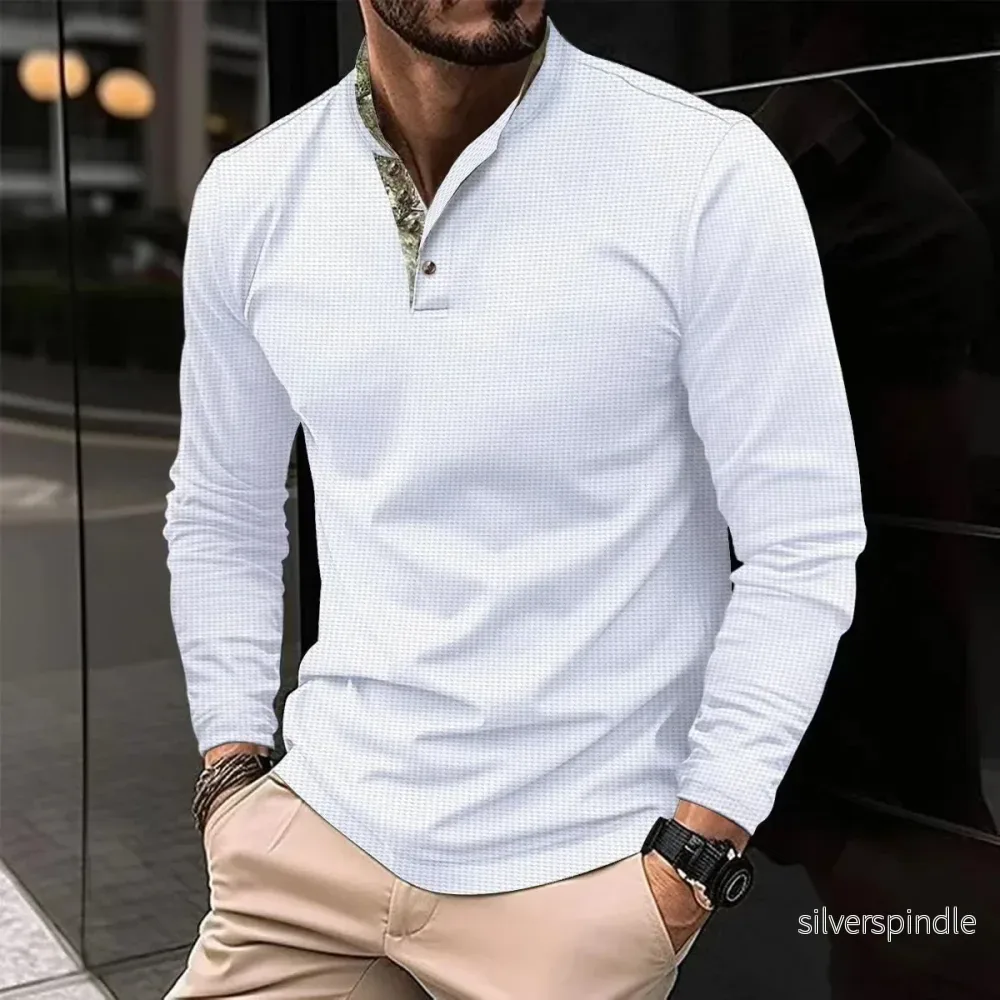 Modern Pikétröja för Män med Långa Ärmar och Kontrastkrage | Bekväm och Stilren Vardagslook - Bild 3