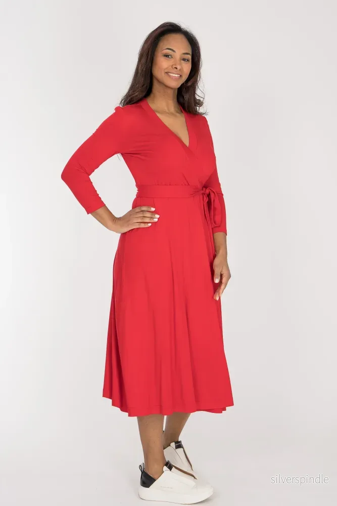 Bestie midi wrap jersey dress - True Red - Bild 3