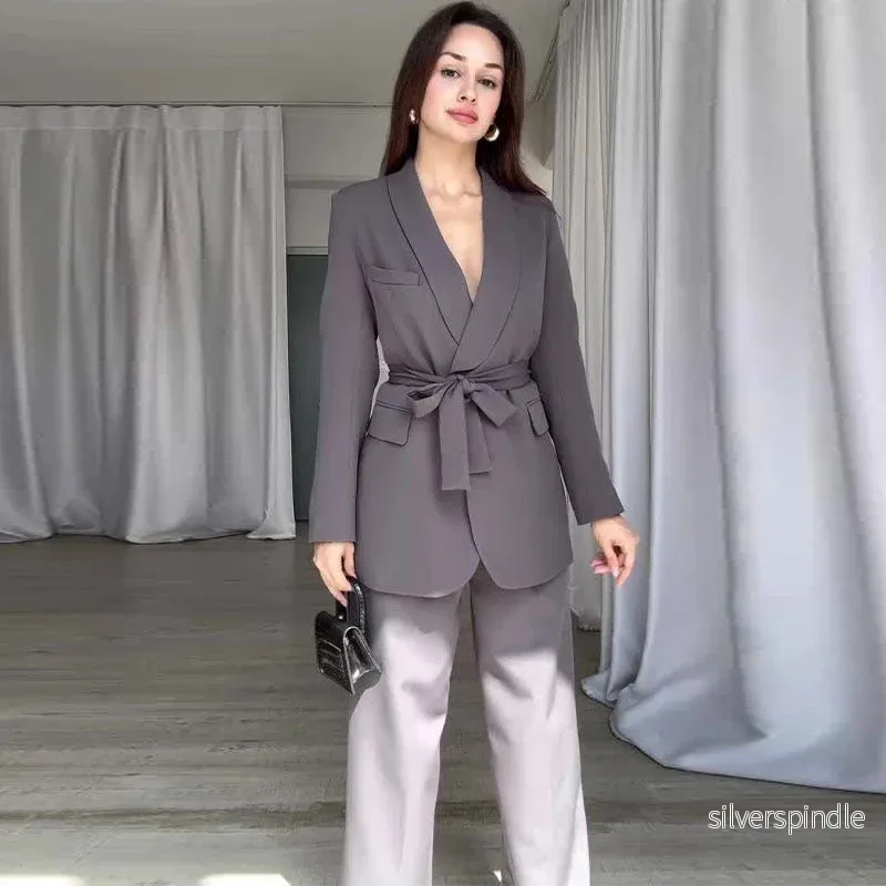 Sophie | Elegant Hög Midja Kostym Set Dam med Vida Ben - Bild 3