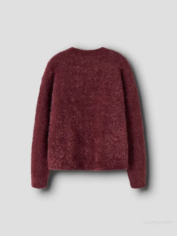 Ohami Fluffig Stickad Tröja Vinröd - Bild 2