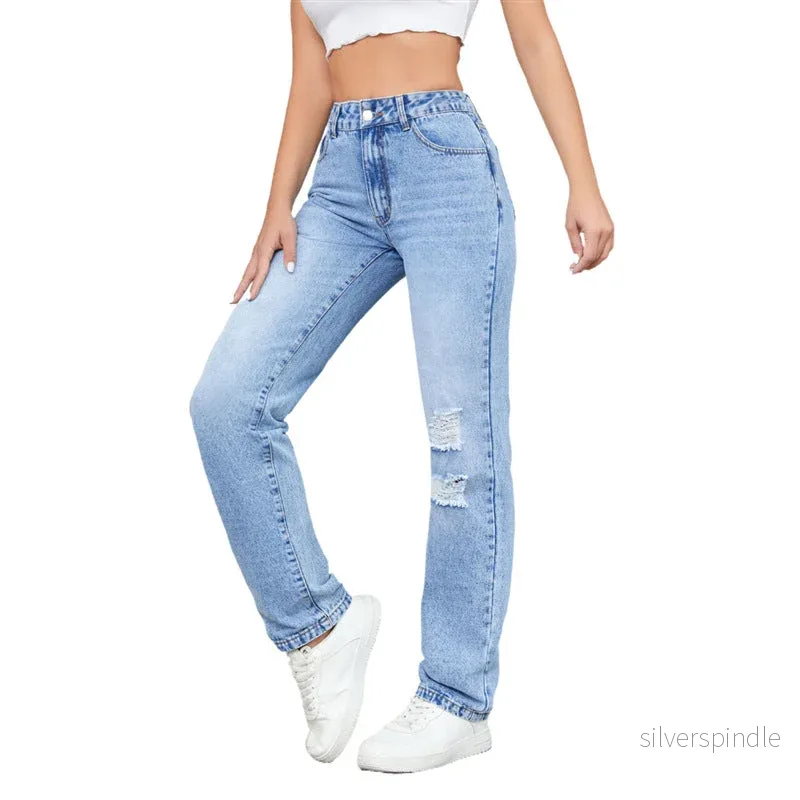 Mia | Avslappnade Hög Midja Raka Jeans Dam - Bild 2