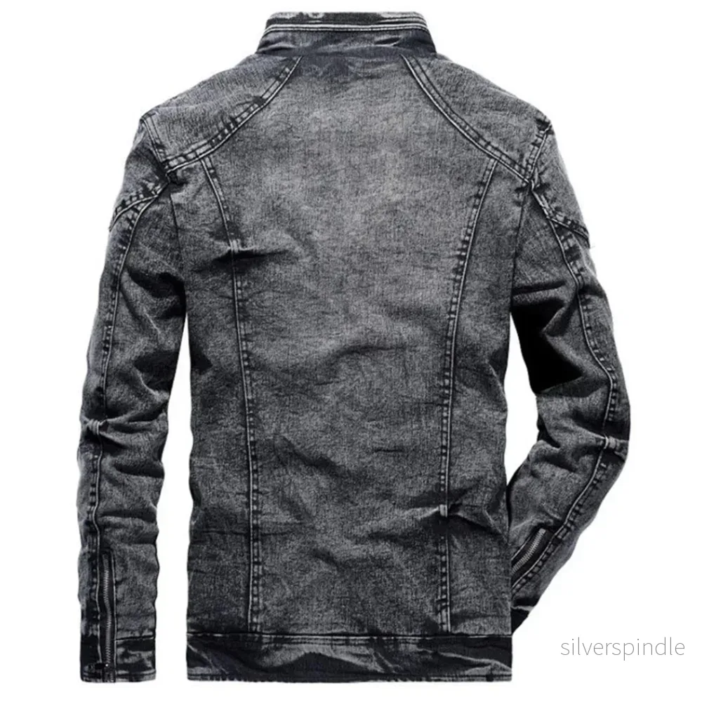Mångsidig Svart Jeansjacka för Män med Dragkedja och Justerbar Midja | Slitstark Design för Komfort och Stil - Bild 3