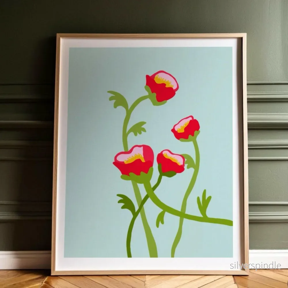 Grafisk Pion blomposter – Minimalistisk botanisk väggkonst