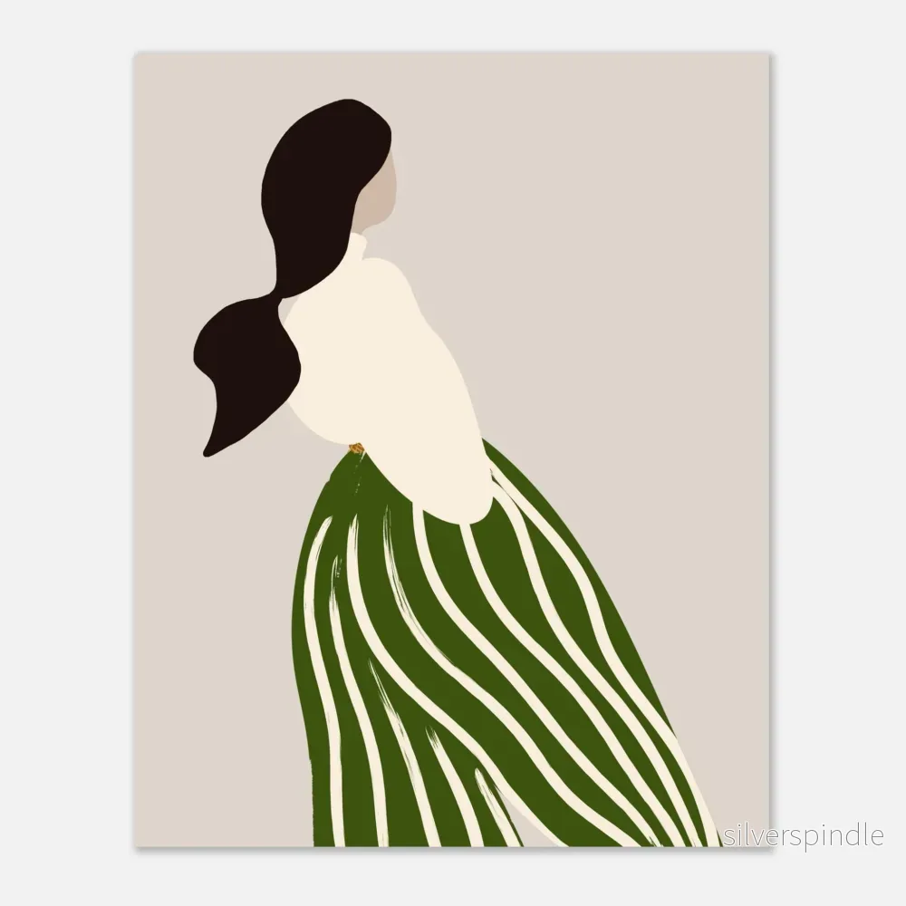 Modeposter Kvinna Gröna Randiga Byxor – Minimalistisk Illustration - Bild 2
