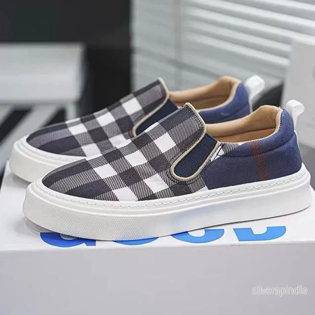 Ethan | Modern Rutmönstrade Slip-On Sneakers för Herr