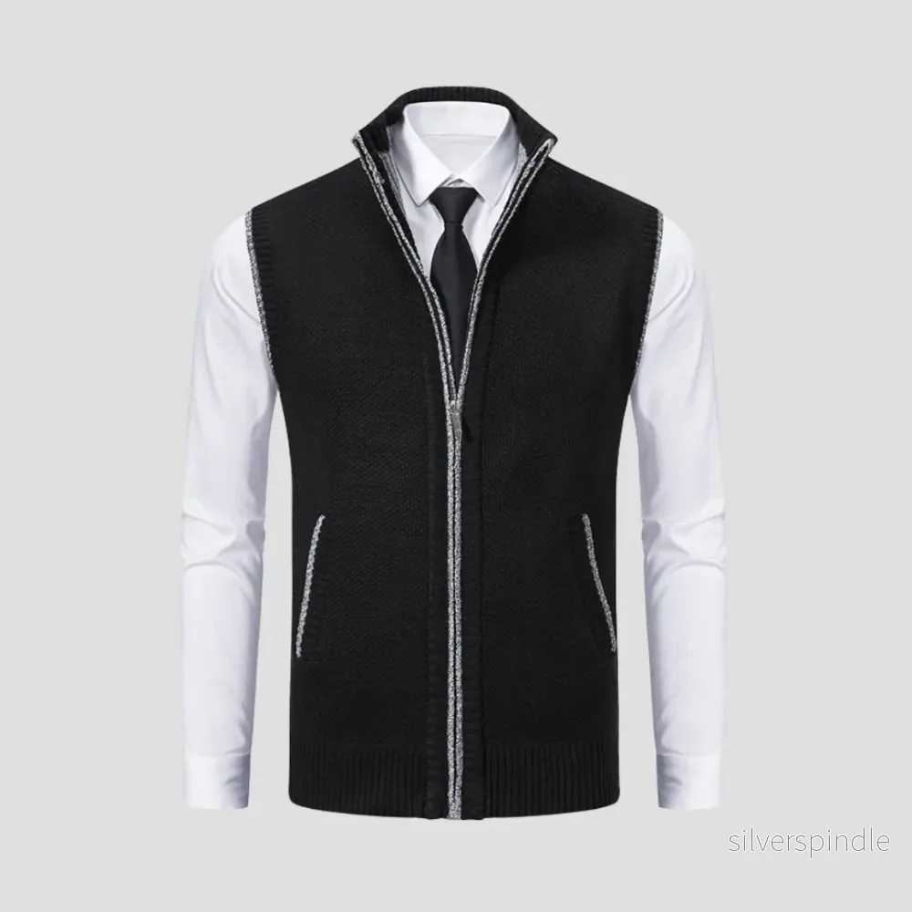 Stickad Gilet för Män med Kontrastkant och Dragkedja | Smart Casual Lager för Vardagsbruk - Bild 2