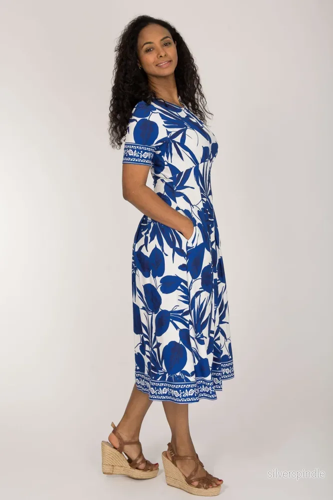 Pleated waist midi jersey dress - Blue - Bild 2