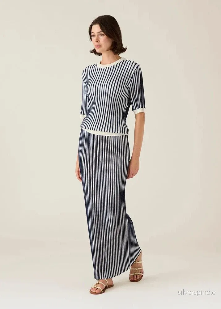 Lexington Multi Striped Knitted Skirt DkBlue/Wh St Lexington Multi Striped Knitted Skirt DkBlue/Wh St