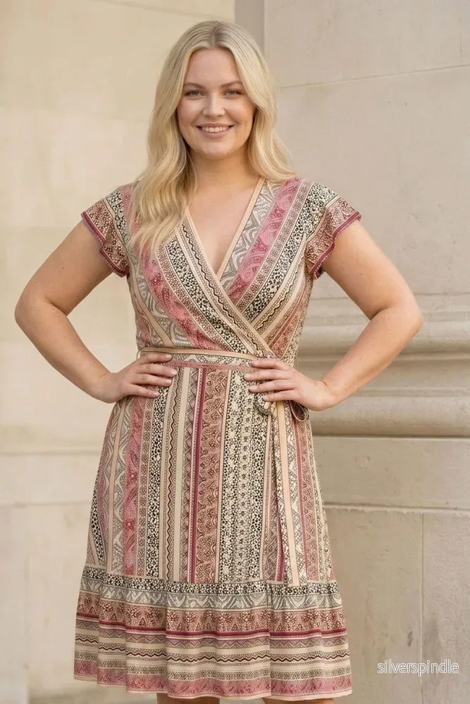 Frill wrap short jersey dress - Multi Paisley - Bild 2