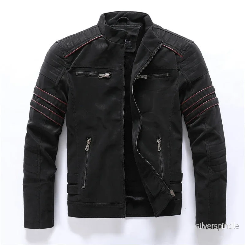 Ramone | Bikerjacka för Män med Ståkrage och Säkra Dragkedjor | Hållbar och Bekväm Design