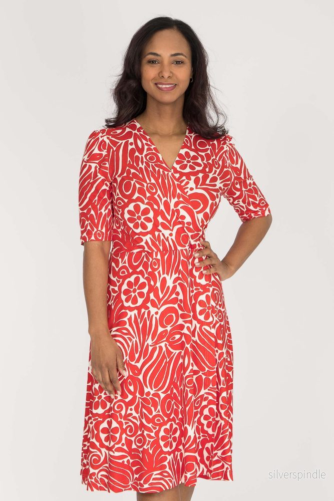Slip-On wrap short jersey dress – Coral Red Slip-On wrap short jersey dress – Coral Red