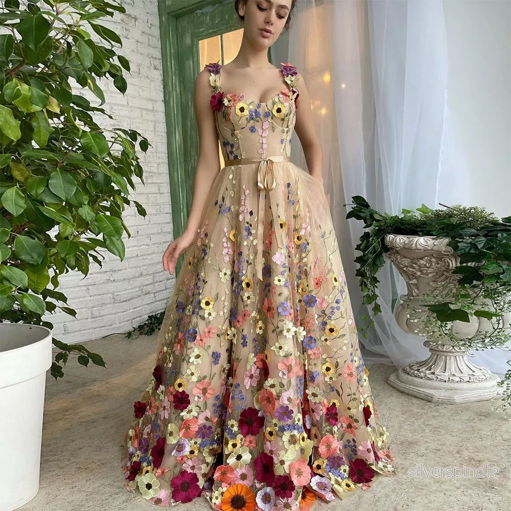 Sofia | Elegant A-Linjeformad Balklänning med 3D-Blommor - Bild 3