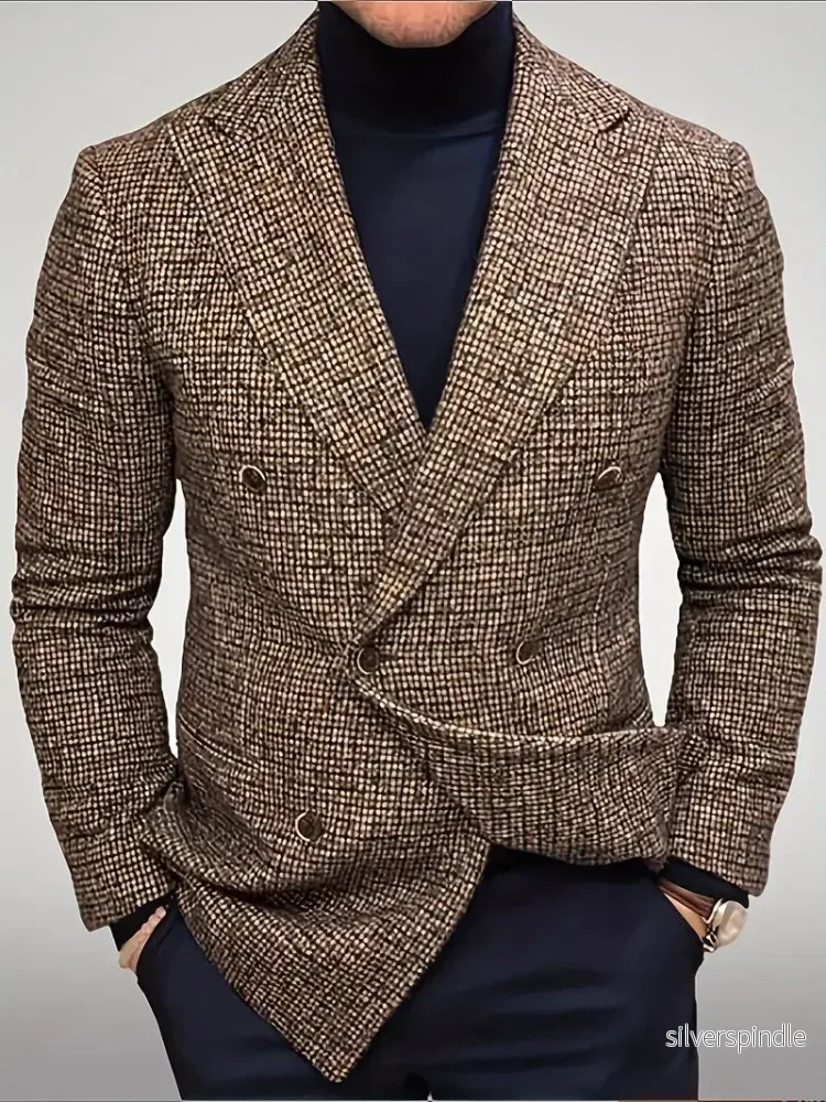 Elegant Kavaj | Rutig Dubbelknäppt Kavaj för Män med Slim Fit | Perfekt för Affärer och Sociala Tillfällen - Bild 2