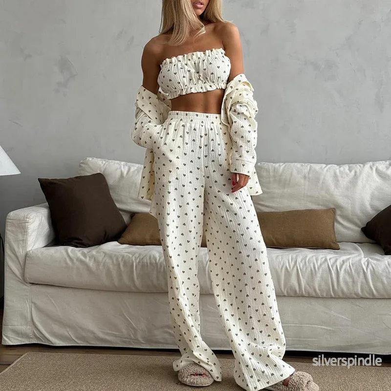 Sophie | Bekväm Långärmad Pyjamas med Hjärttryck - Bild 3
