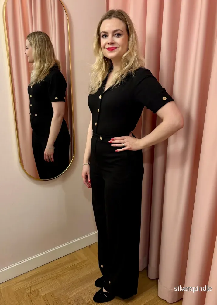Maxine jumpsuit med korta ärmar - svart linen - Bild 2