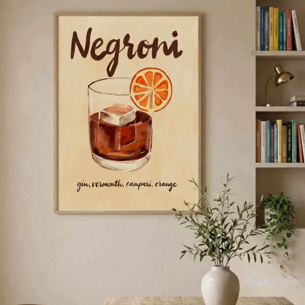 Negroni Poster – Handmålad Drinktavla för Kök & Barvagn