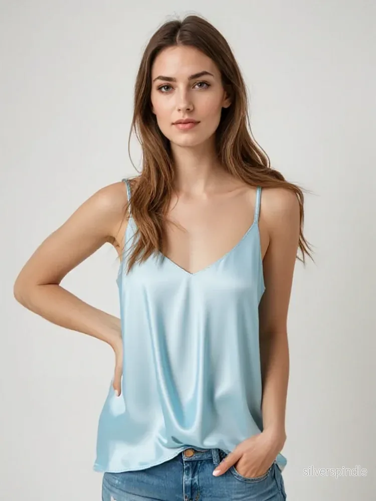 Elegant Satin Cami-Top för Kvinnor med Justerbara Remmar | Minimalistisk Design för Varma Dagar - Bild 2