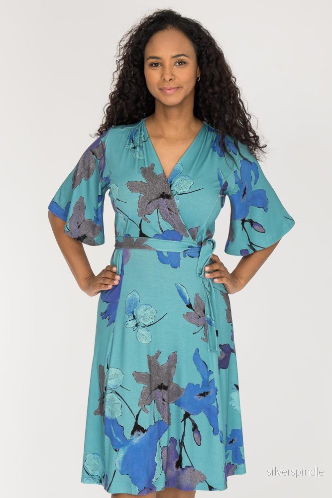 Essential bell sleeve short jersey dress - Dusty Blue