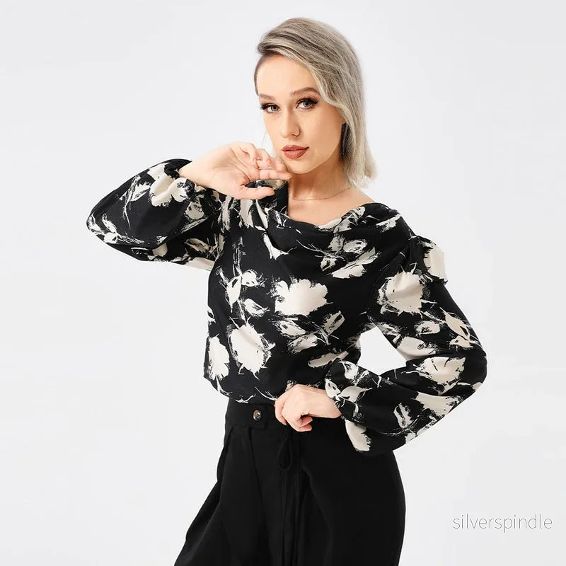 Emma | Långärmad Blus med Tryck och Nedhängd Krage - Bild 2