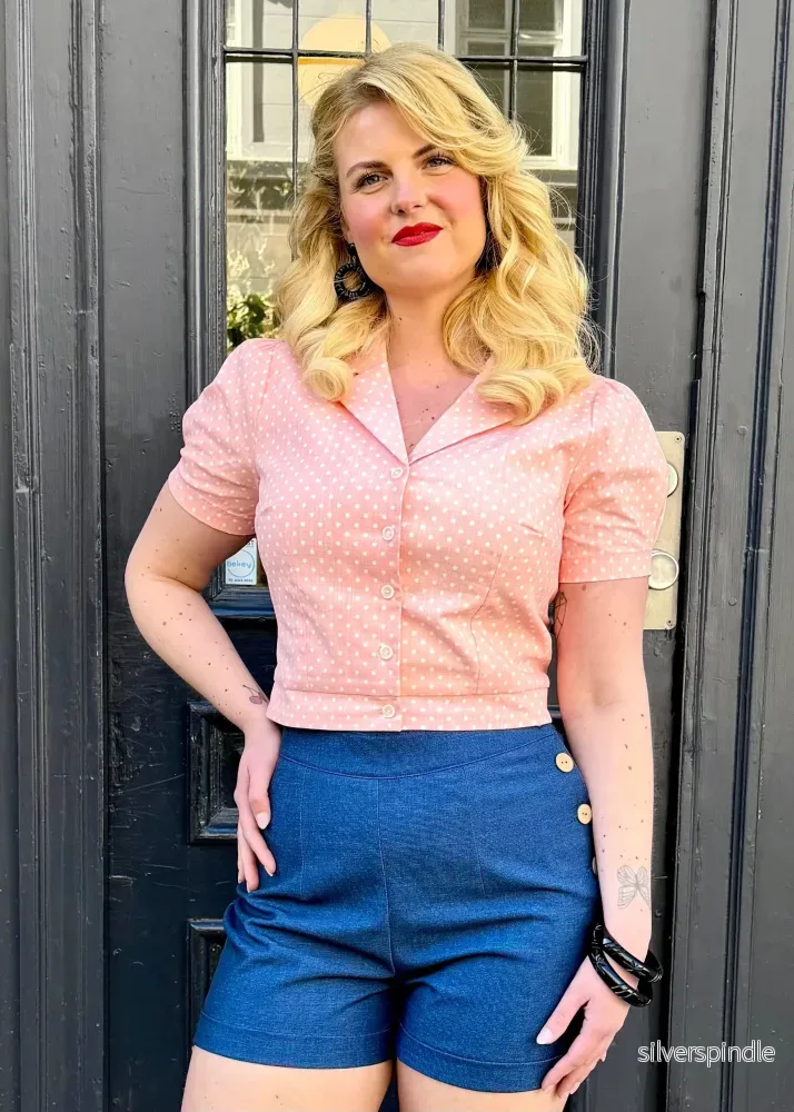 Shorts med hög midja - blå "denim" - Bild 3