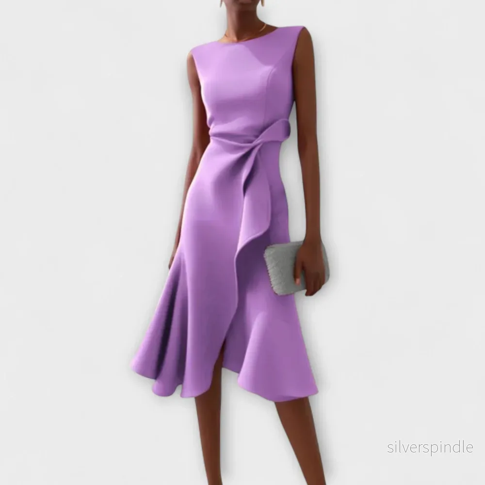 Sofia | Elegant Asymmetrisk Midiklänning Dam med Draperade Detaljer - Bild 3