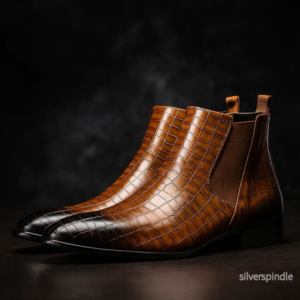 Oliver | Elegant Svart Chelsea Boots med Ormskinnsstruktur