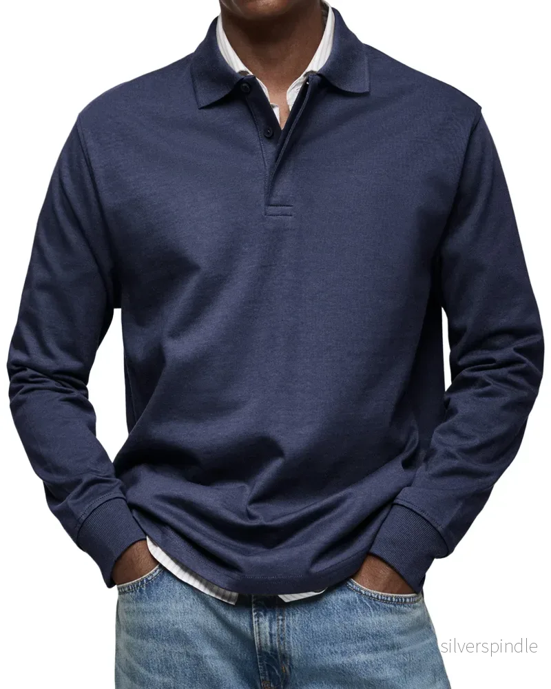 Elegant Pikétröja för Män | Långärmad Design med Bekväm Passform | Perfekt för Casual Smart Stil - Bild 3