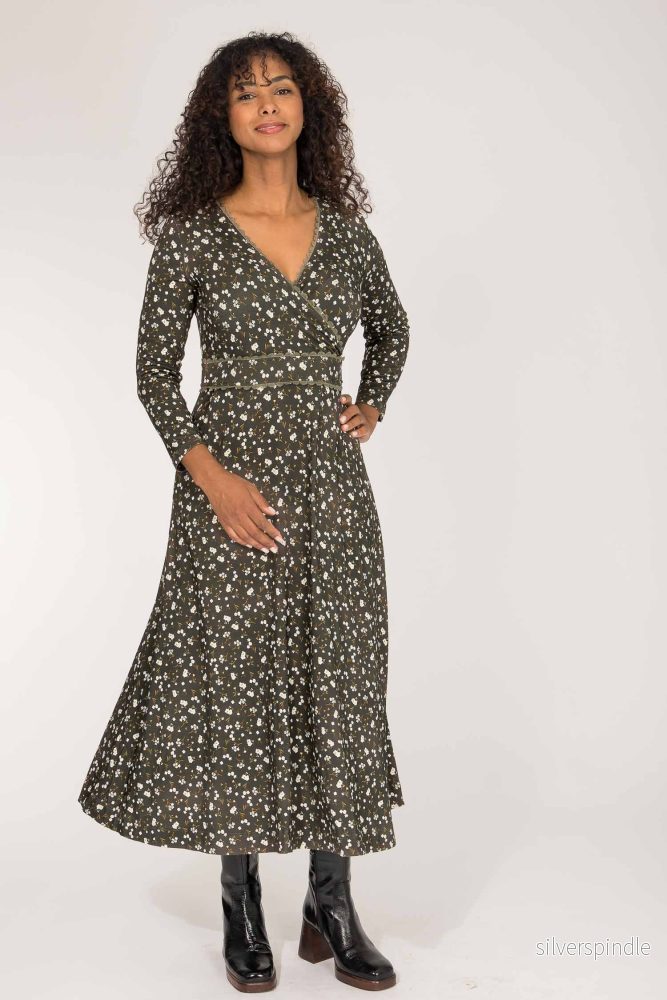 Picot pocket midi jersey dress – Brown Picot pocket midi jersey dress – Brown