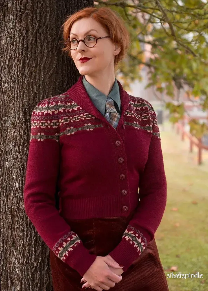 Fair Isle Knit Jacket - maroon melange - Bild 2